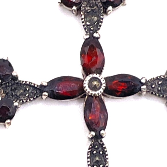 Sterling Silver Garnet Cross Pendant Necklace - Picture 13 of 13